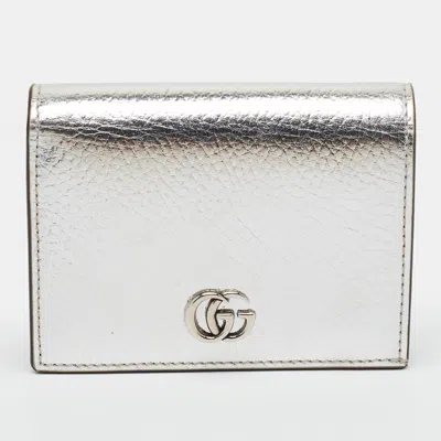 Pre-owned Gucci Gg Marmont Flap Silver Glossy Leather Card Case