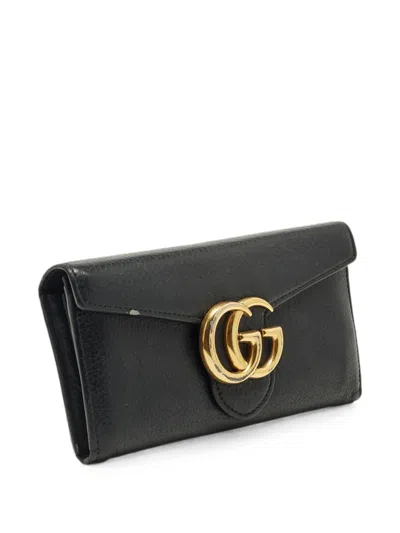 Pre-owned Gucci Gg Marmont Flap Wallet In Black