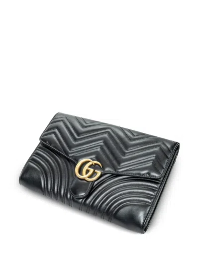 Pre-owned Gucci Gg Marmont Flap-style Clutch Bag In Black