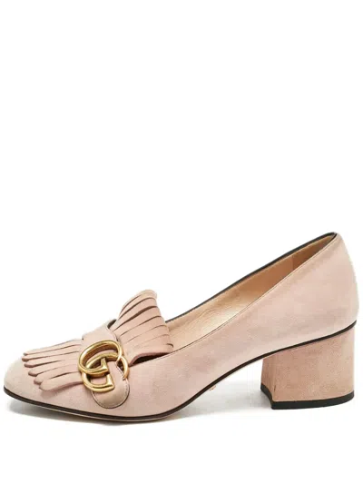 Pre-owned Gucci Gg Marmont Fringe Pumps In Pink