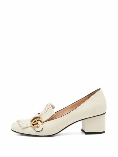 Pre-owned Gucci Gg Marmont Fringed Pumps In Neutrals