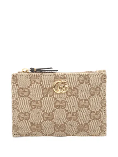 Pre-owned Gucci Gg Marmont Gg Canvas Coin Purse In Neutrals