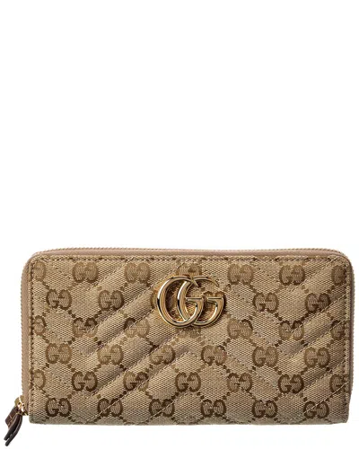 Gucci Gg Marmont Gg Canvas Zip Around Wallet In Brown