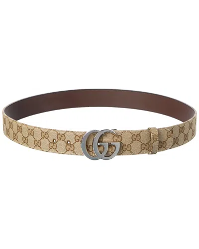 Gucci Gg Marmont Gg Supreme Canvas & Leather Belt In Brown