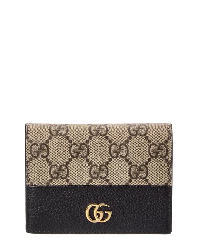 Gucci Gg Marmont Gg Supreme Canvas & Leather Card Case In Brown