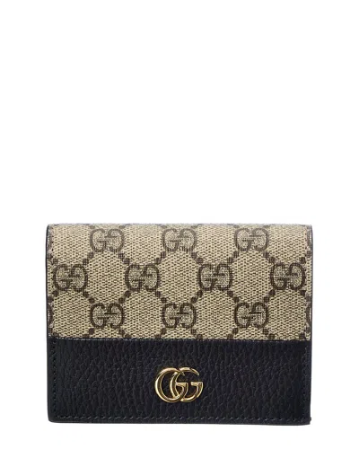 Gucci Gg Marmont Gg Supreme Canvas & Leather Card Case In Black