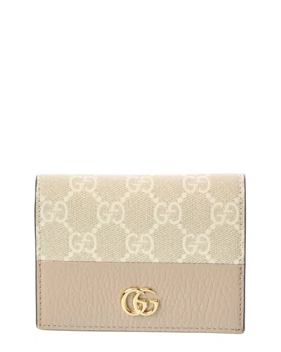 Gucci Gg Marmont Gg Supreme Canvas & Leather Card Case In Sand