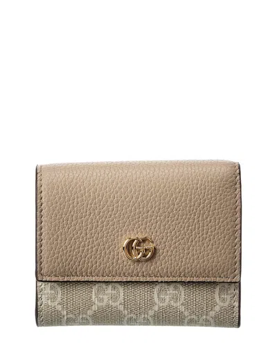 Gucci Gg Marmont Gg Supreme Canvas & Leather Card Holder In Brown
