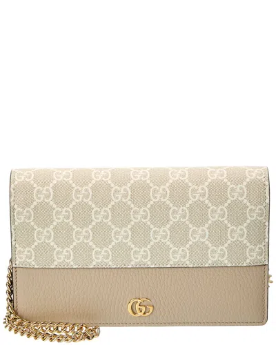 Gucci Gg Marmont Gg Supreme Canvas & Leather Chain Wallet In Neutral