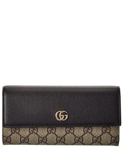 Gucci Gg Marmont Gg Supreme Canvas & Leather Continental Wallet In Black
