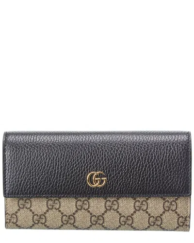 Gucci Gg Marmont Gg Supreme Canvas & Leather Continental Wallet In Black