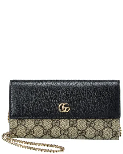 Gucci Gg Marmont Gg Supreme Canvas & Leather Wallet On Chain In Black