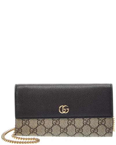 Gucci Gg Marmont Gg Supreme Canvas & Leather Wallet On Chain In Sand
