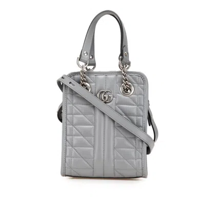 Pre-owned Gucci Gg Marmont Gray Leather Handbag Shoulder Bag ()