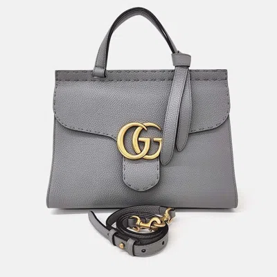 Pre-owned Gucci Gg Marmont Grey Leather Shoulder Bag In Gray