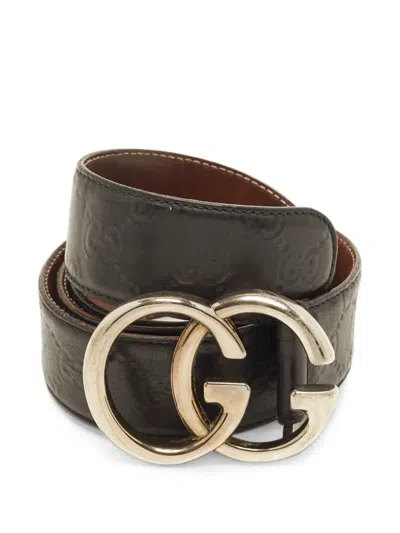 Pre-owned Gucci Gg Marmont Ssima Belt In Black