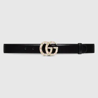 Gucci Gg Marmont Belt With Crystal Buckle In Black