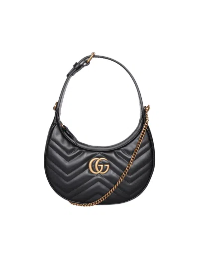 Gucci Gg Marmont Half-moon Shaped Mini Bag In Black