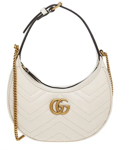 Gucci Gg Marmont Half Moon Shaped Mini Leather Crossbody In White