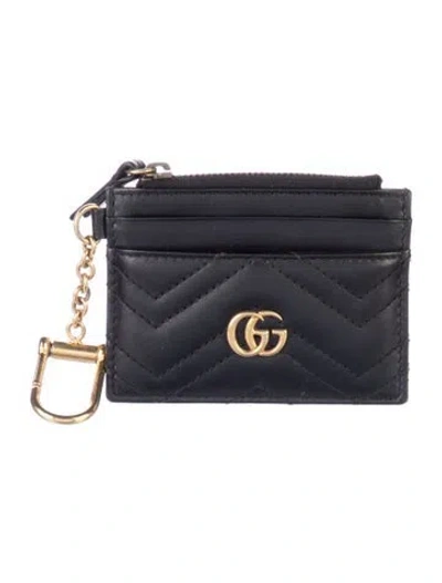 Pre-owned Gucci Gg Marmont Keychain Wallet Double G Logo Wallet In Black