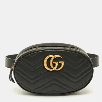 Pre-owned Gucci Gg Marmont Large Black Matelasse Leather Belt Bag