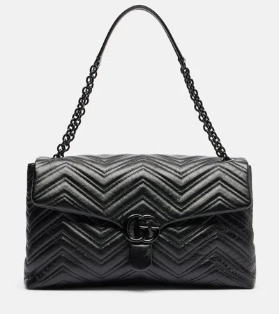 Gucci Gg Marmont Large Leather Shoulder Bag In Black
