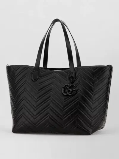 Gucci Gg Marmont Large Leather Tote Shopping Bag In Black