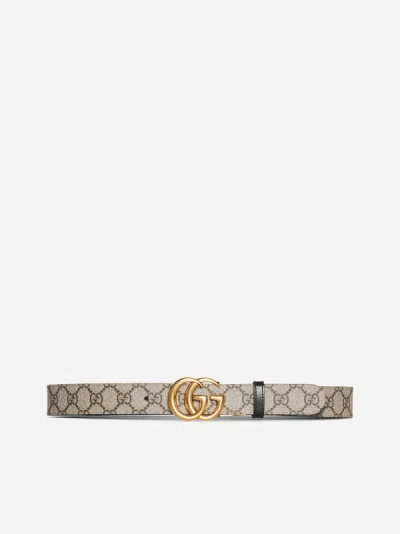 Gucci Gg Marmont Leather And Fabric Reversible Belt In Neutral
