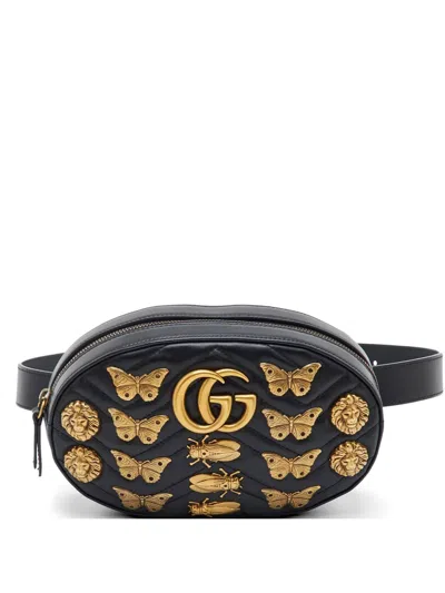 Pre-owned Gucci Gg Marmont Leather Belt Bag In Black