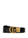 Gucci Men Black Leather Gg Marmont Reversible Belt In Black
