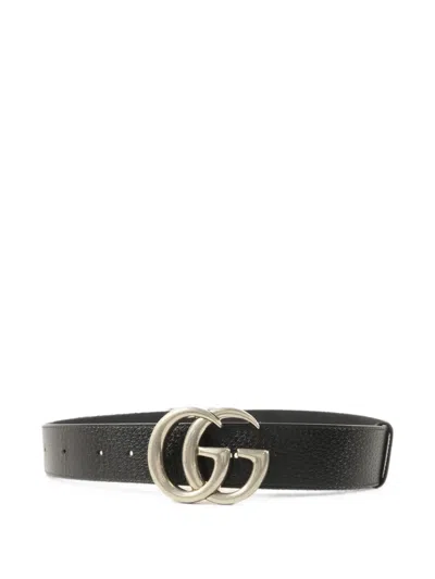 Pre-owned Gucci Gg Marmont Leather Belt In Black