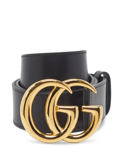 Pre-owned Gucci Gg Marmont Leather Belt In Black