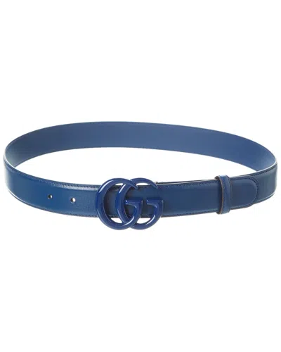 Pre-owned Gucci Gg Marmont Leather Belt Men's In Blue