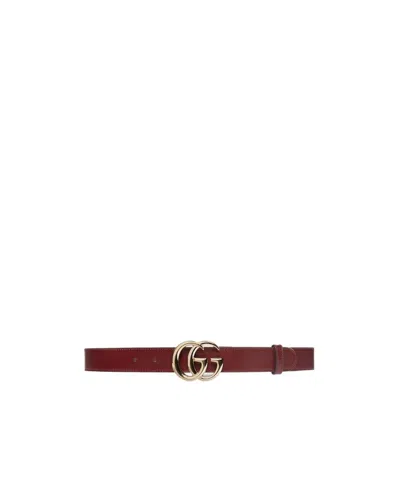 Gucci Gg Marmont Rosso Ancora Leather Belt In Red