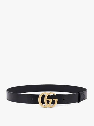 Gucci Gg Marmont Leather Belt With Shiny Buckle In Black
