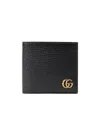 Gucci Black Bi-fold Wallet With Gg Marmont Logo In Hammered Leather Man In Black