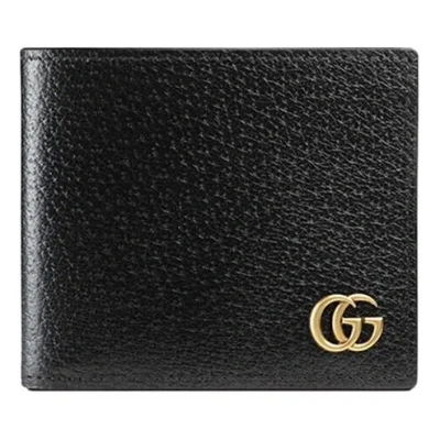 Gucci Gg Marmont Leather Bi-fold Wallet 'black Gold'