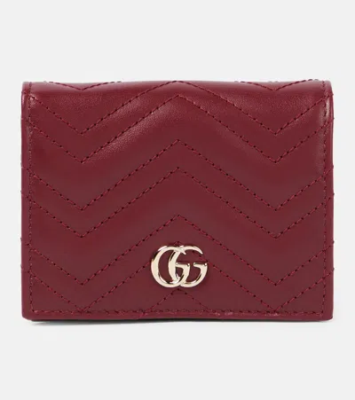 Gucci Gg Marmont Leather Card Case In Rosso Ancora
