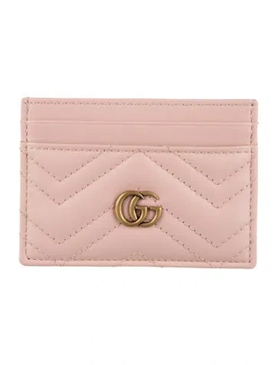 Pre-owned Gucci Gg Marmont Leather Card Case Interlocking G Logo Card Holder In Pink
