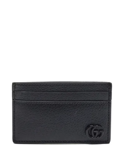 Pre-owned Gucci Gg Marmont Leather Card Holder In Black