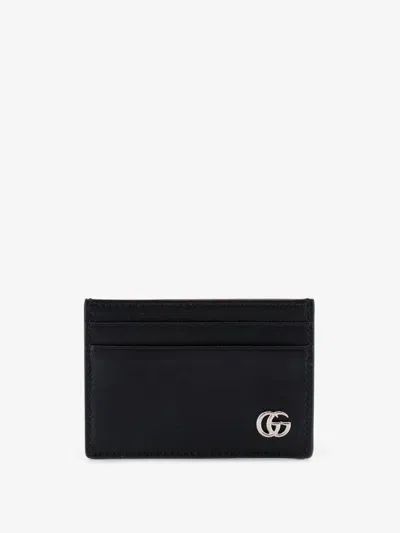 Gucci Gg Marmont Leather Card Holder With Money Clip In Black