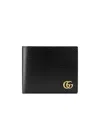 Gucci Black Bi-fold Wallet With Gg Marmont Logo In Hammered Leather Man In Black