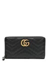 Gucci Gg Marmont Matelasse Leather Zip Around Wallet In Black