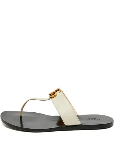 Pre-owned Gucci Gg Marmont Leather Flat Sandals In Neutral