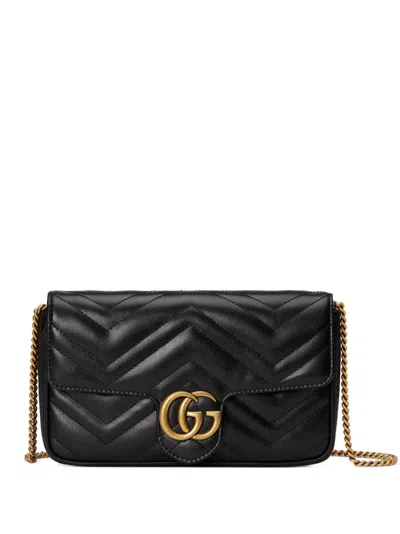 Gucci Gg Marmont Leather Mini Bag And Card Case Set In Black