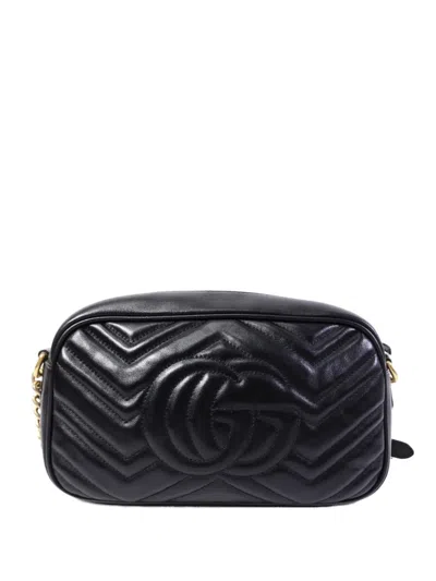 Pre-owned Gucci Gg Marmont Leather Shoulder Bag In Black