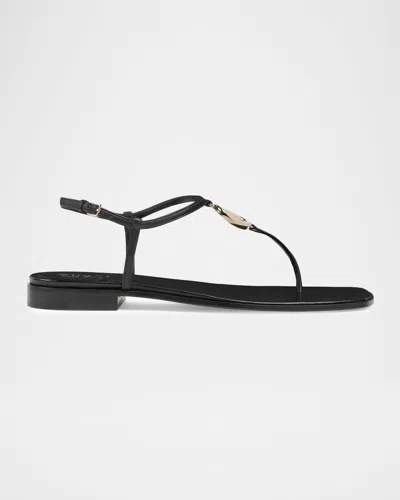 Gucci Gg Marmont Leather Thong Sandals In Black