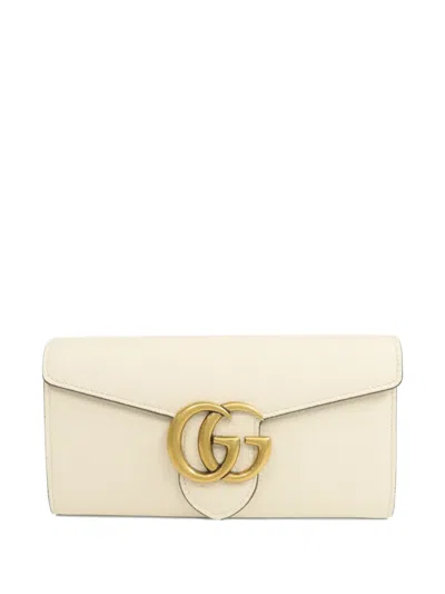 Pre-owned Gucci Gg Marmont Leather Wallet In Neutral