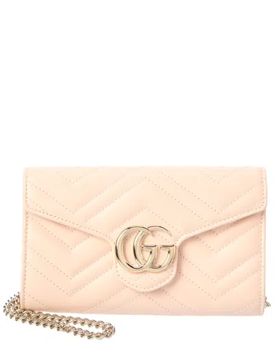 Gucci Gg Marmont Leather Wallet On A Chain In Pink