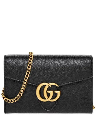 Gucci Gg Marmont Leather Wallet On Chain 1000 Blac In Black
